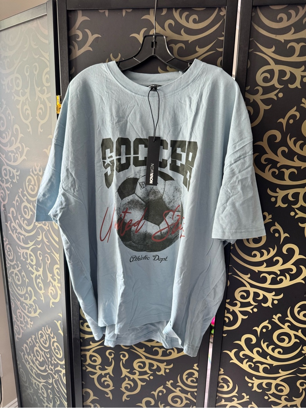Fashion Nova Light Blue Soccer Graphic Short Sleeve Tee